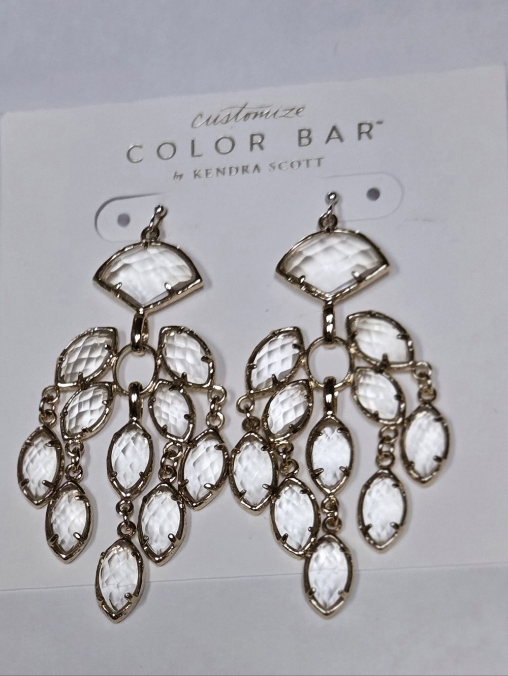 Kendra Scott Gwen GOLD Chandelier Earrings Clear Glass Rare/Vintage - Picture 7 of 7